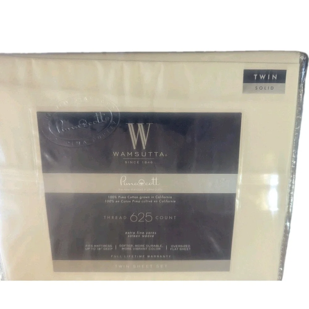 Wamsutta PimaCott 625 Thread Count Twin Sheet Set Ivory 100% Pima Cotton NIP